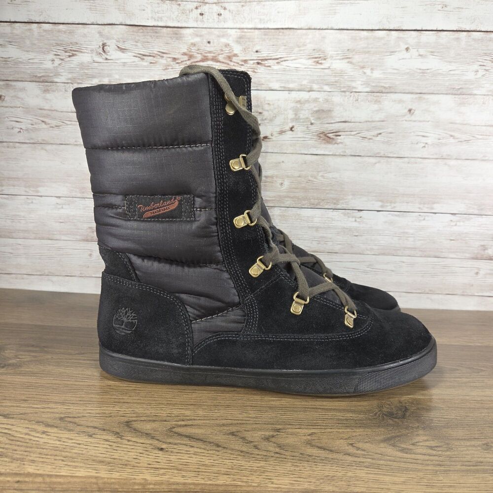 Timberland Womens Black Insulated Lace Up Winter Boots Suede Nylon Size 8.5